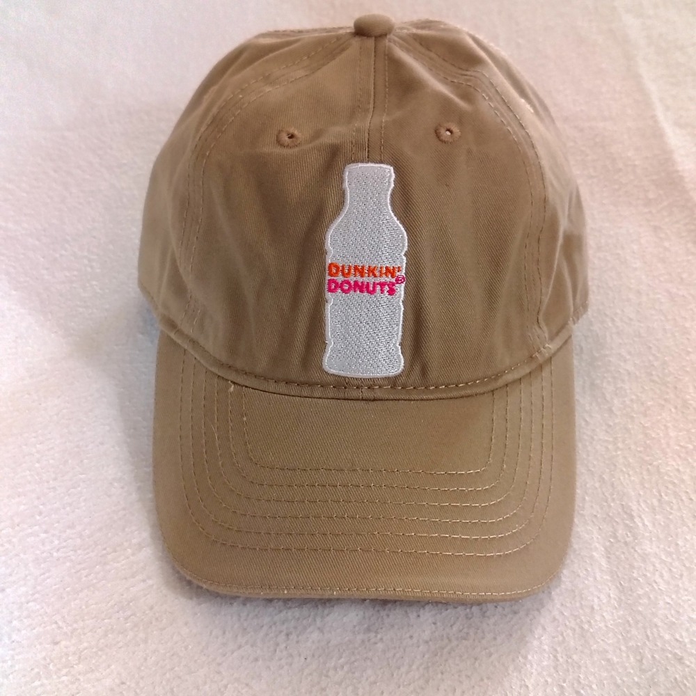 Dunkin Donuts Hat Cap Strap Back One Size Tan Cotton Twill Coffee Bottle